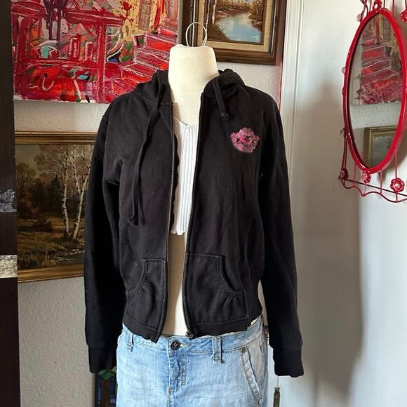 roxy black hot pink zip up jacket - Picture 1 of 4